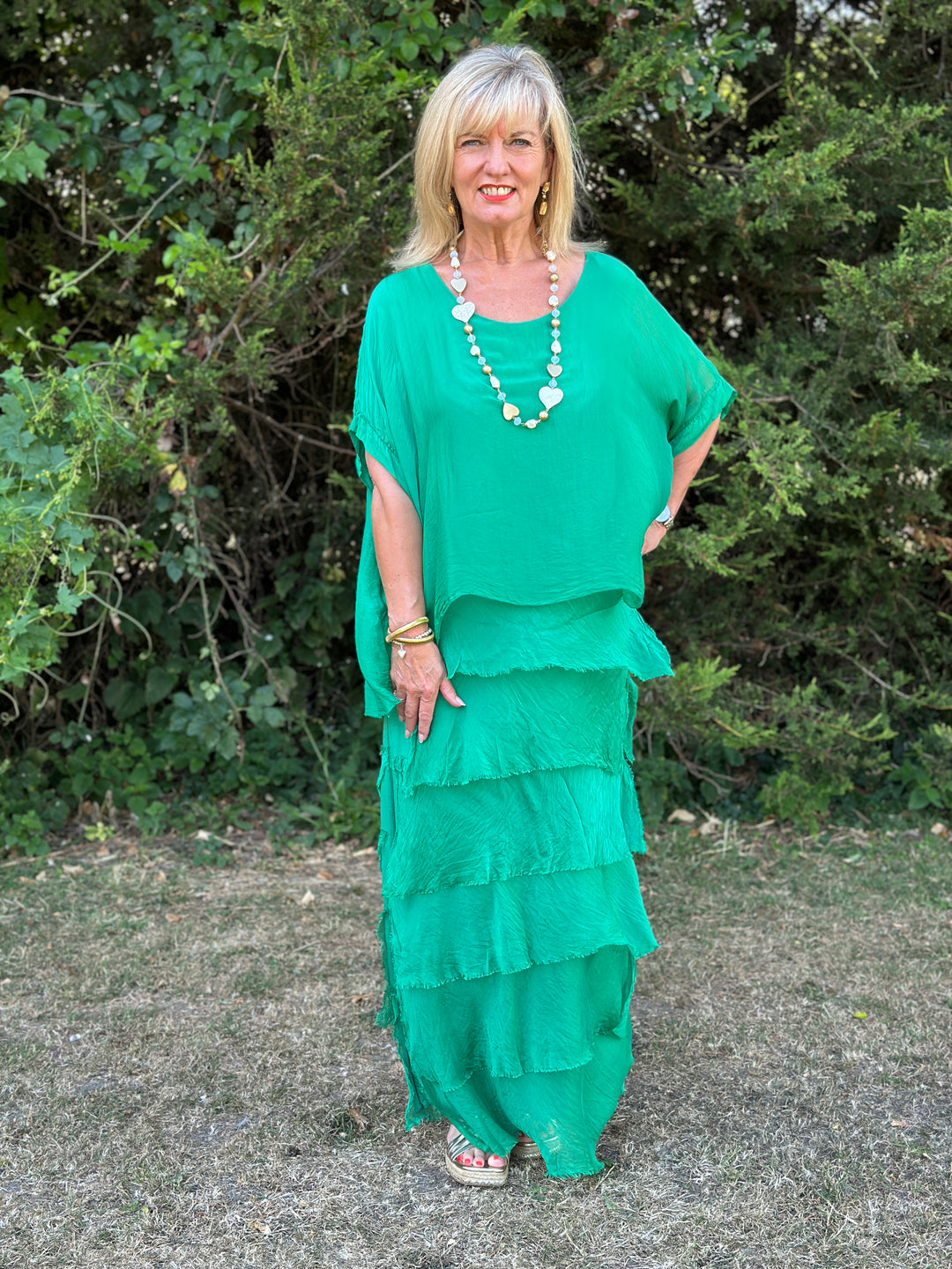 Silk Tiered Ruffle Dress | Emerald Green Mandy's Heaven Silk Tiered Ruffle Dress | Emerald Green Mandy's Heaven