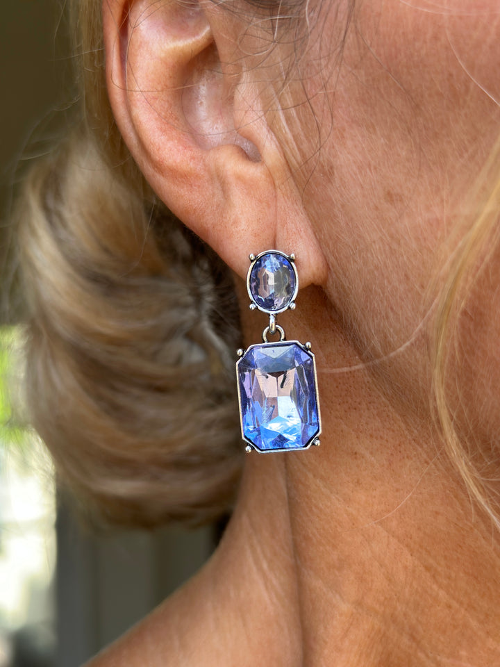 Oval & Square Gem Earrings | Denim Blue