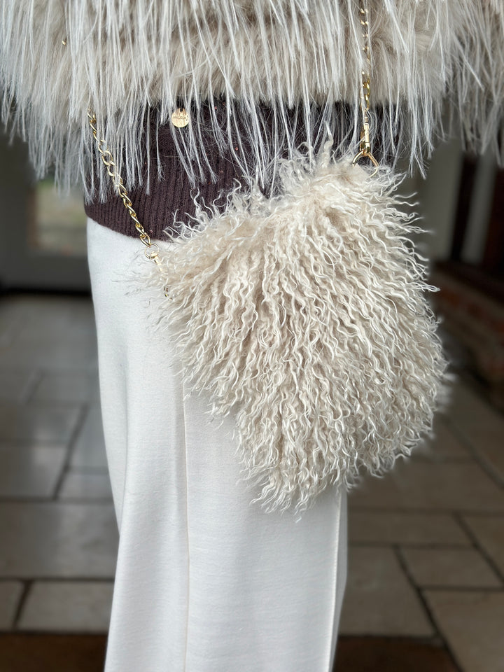 Shaggy Faux Fur Crossbody Bag - Malissa J | Stone