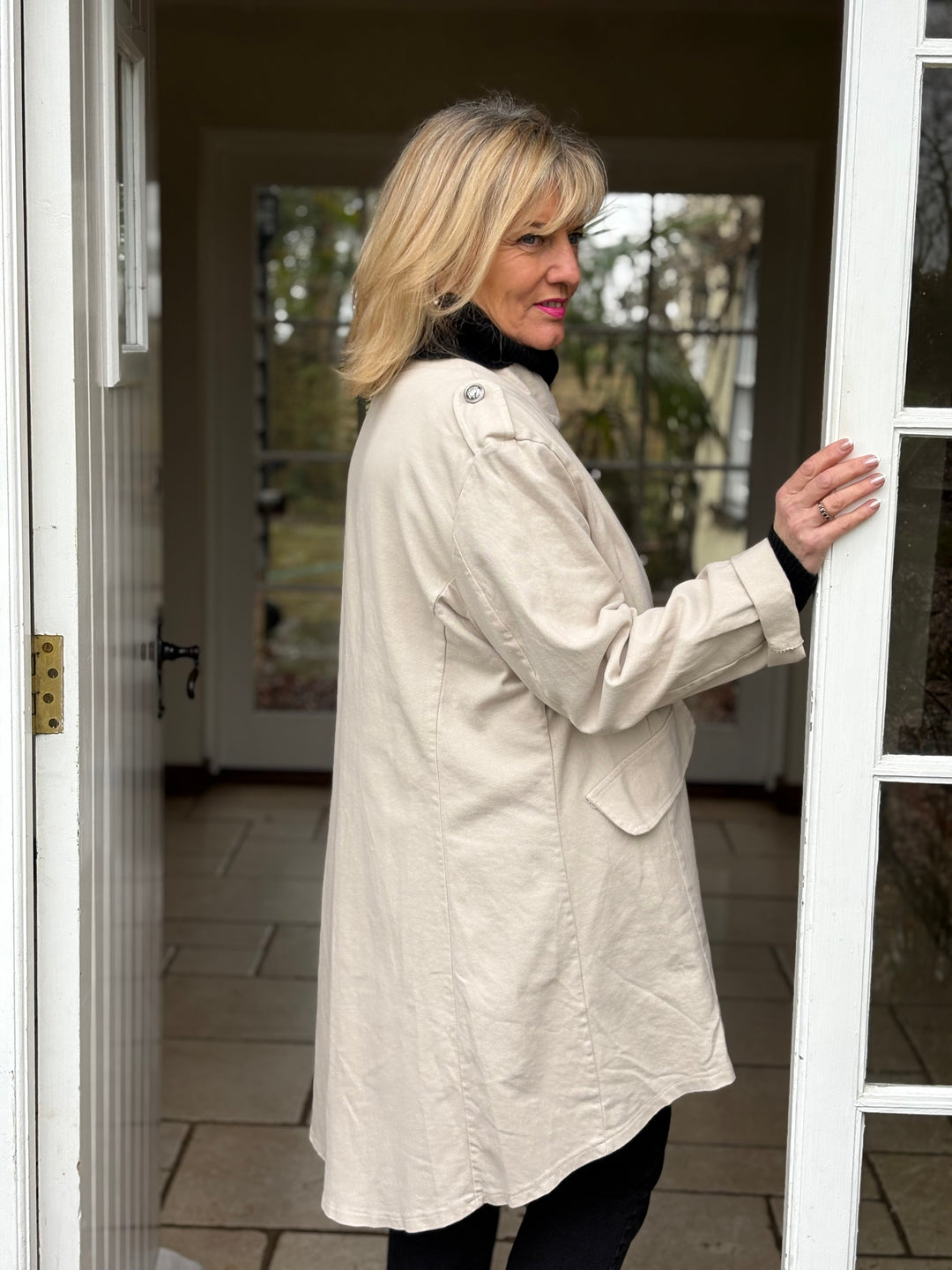 Button Front Military Style Jacket | Cream