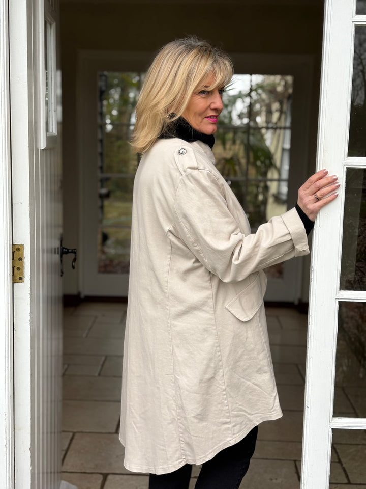 Button Front Military Style Jacket | Cream