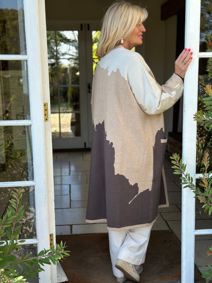 Long Line Knitted Pocket Cardigan | Neutral