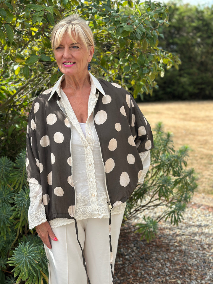 Polka Dot Zip Jacket | Dark Mocha