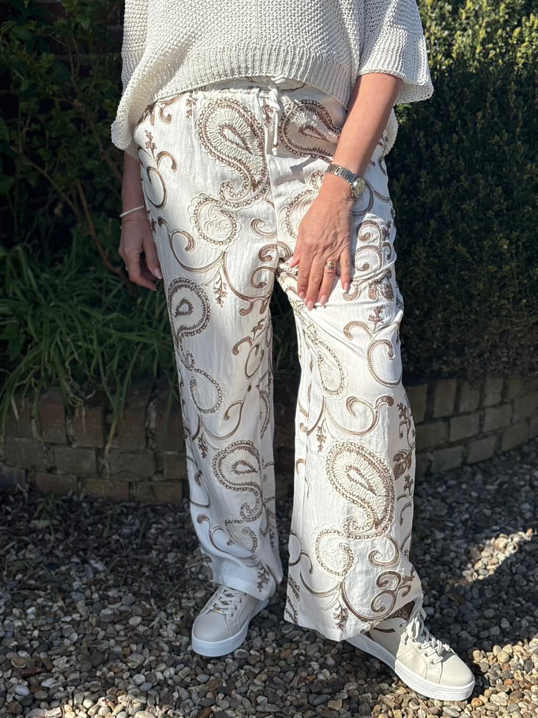 Embroidered Paisley Trousers - Malissa J | Latte