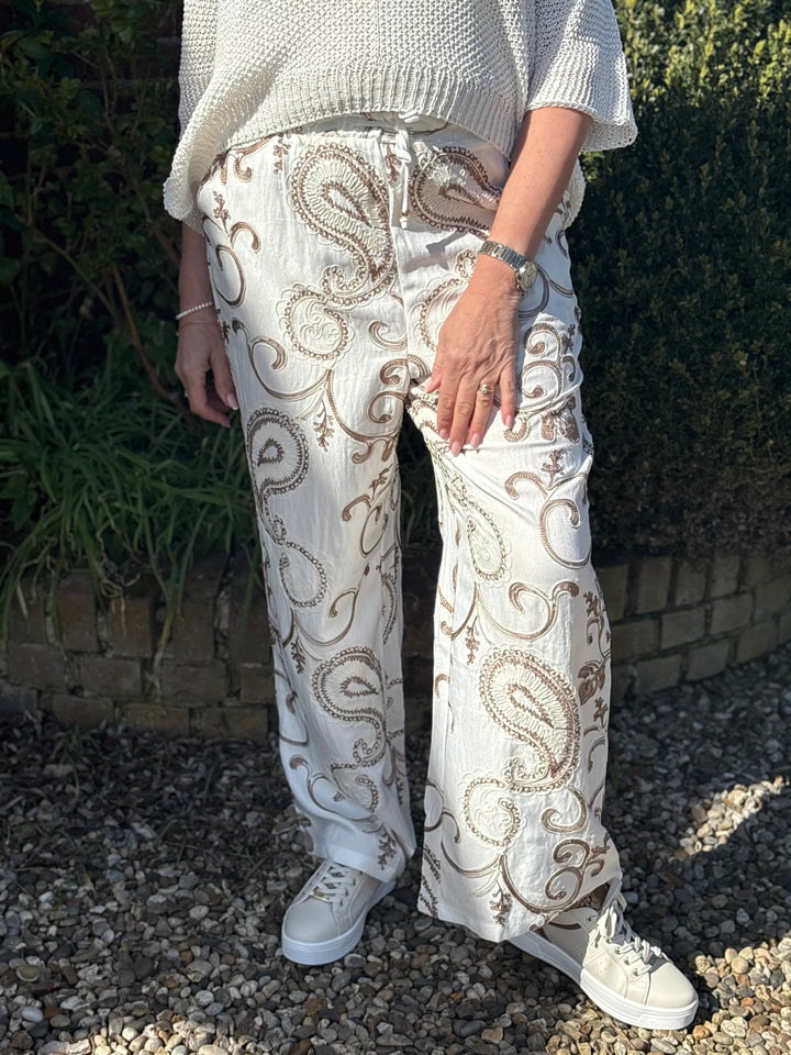 Embroidered Paisley Trousers - Malissa J | Latte