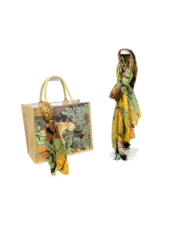 Bright Multi Summer Set Bag & Two Scarves - Malissa J | Khaki