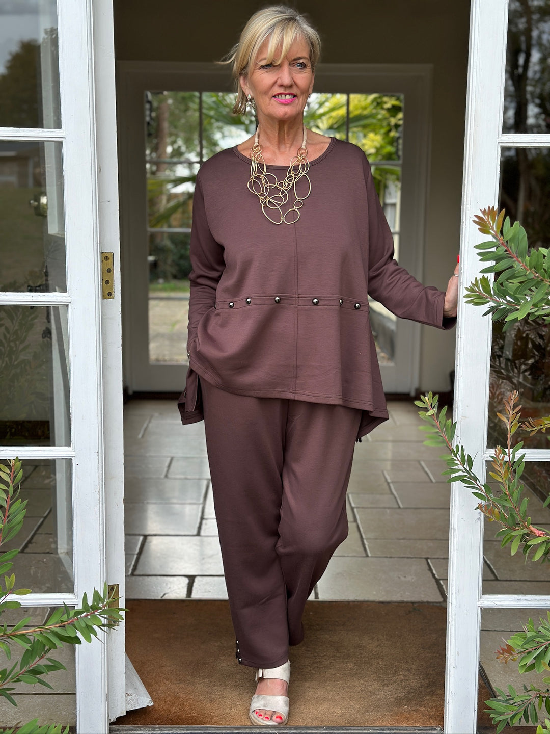 Studded Jersey Top - Malissa J | Chocolate Brown