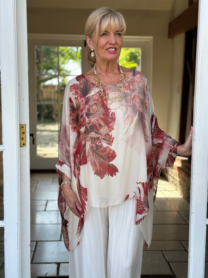 Mia Floral Silk Blouse | Beige
