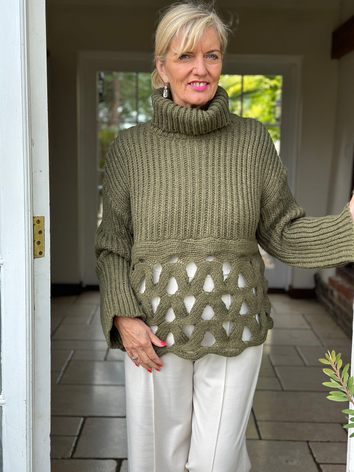 Loop Detail Roll Neck Chunky Knit - Malissa J | Khaki