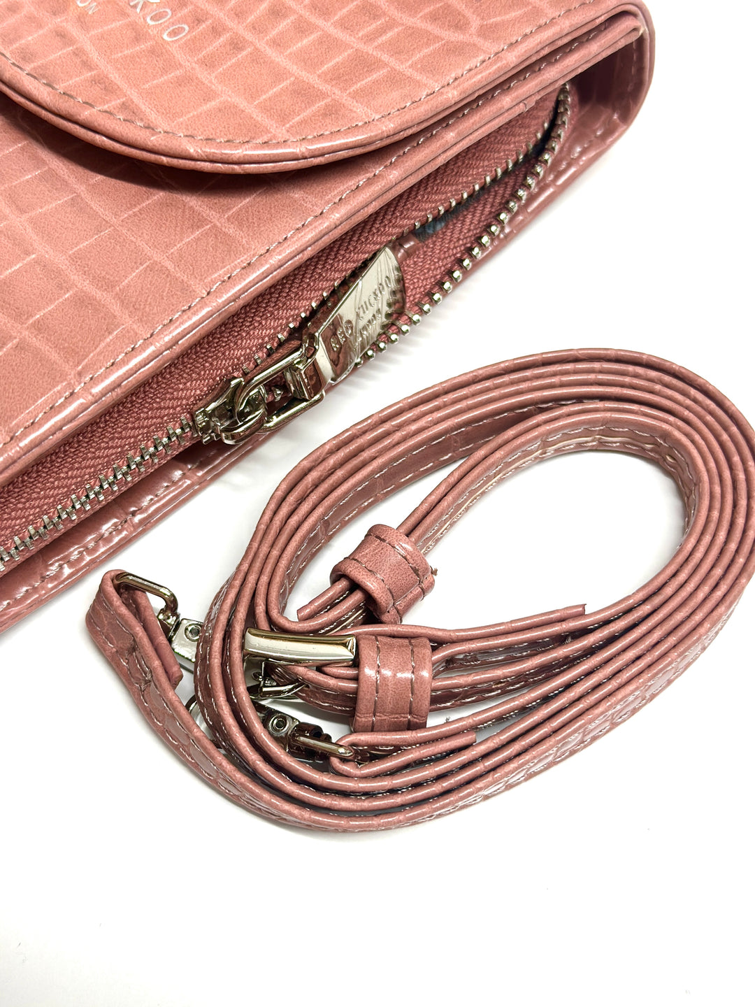 Red Cuckoo London Croc Print Purse Bag | Pink