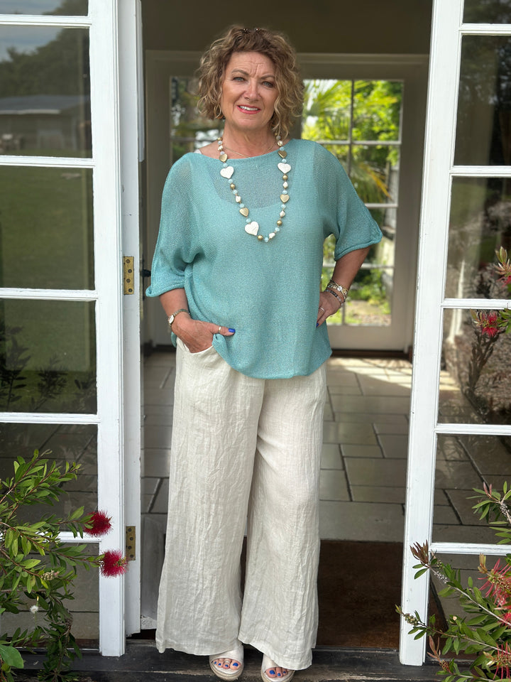 Wide Leg Linen Trouser | Beige