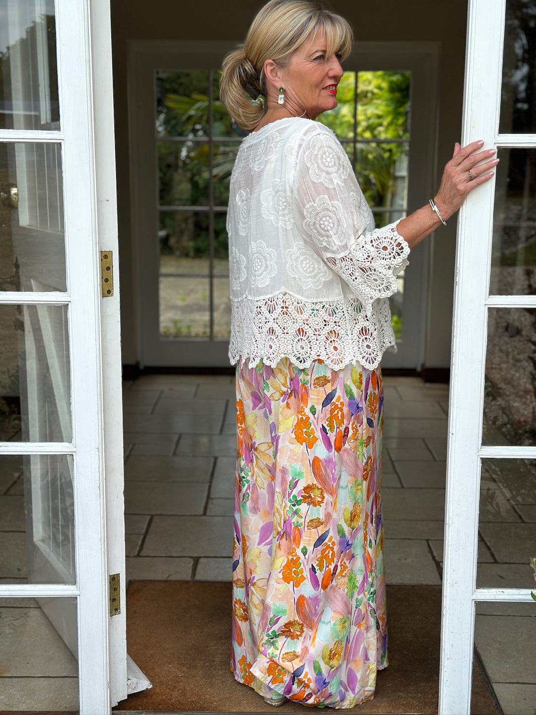 Cotton Crochet Floral Cardigan | Beige