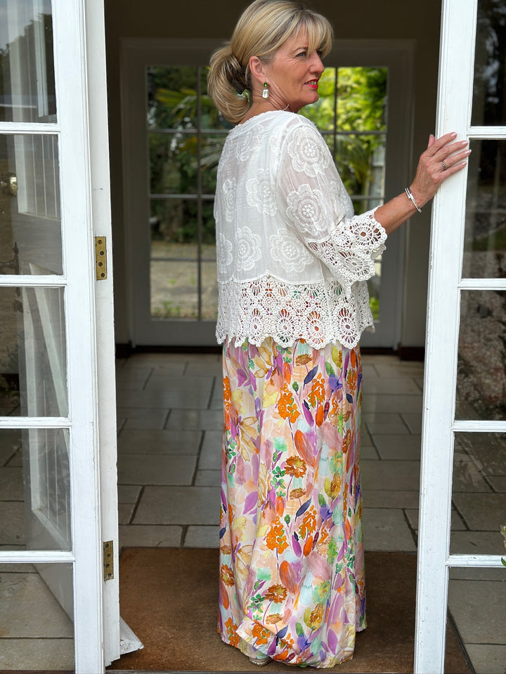 Cotton Crochet Floral Cardigan | Beige