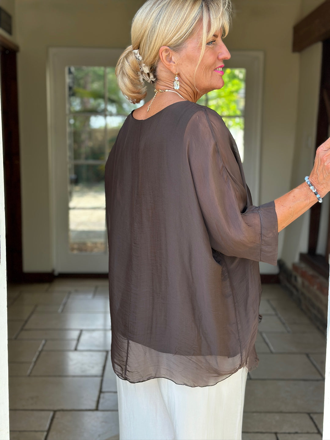 Silk Tiered Blouse | Chocolate Brown