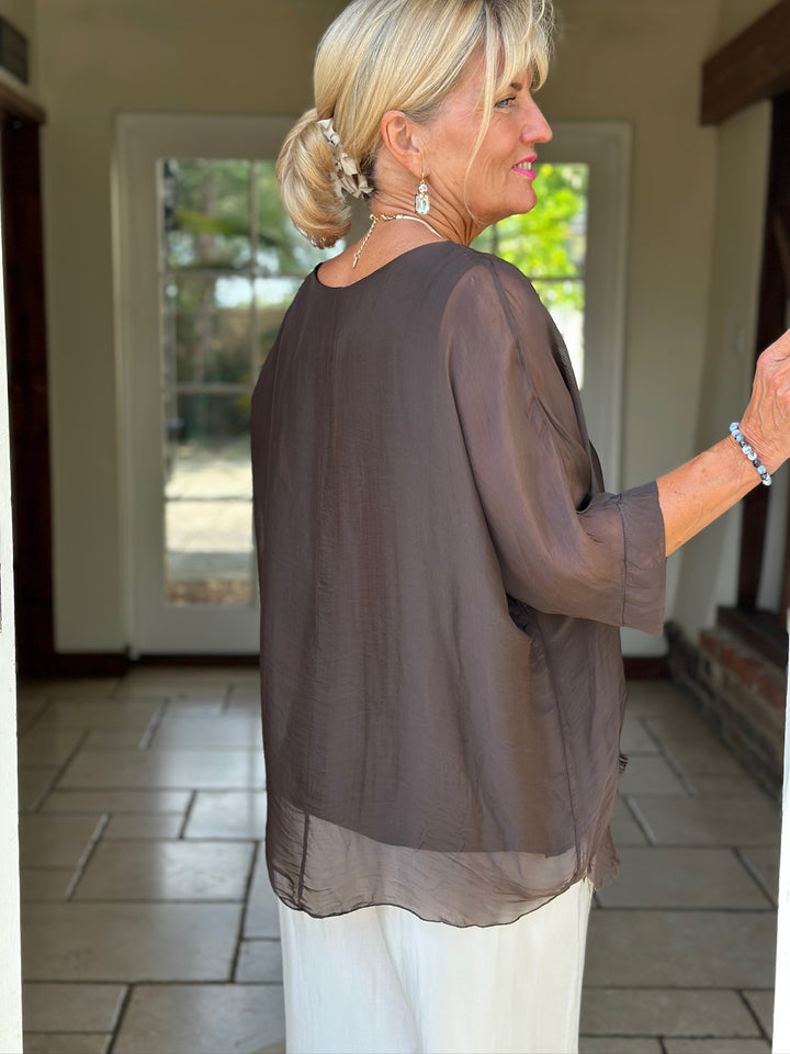 Silk Tiered Blouse | Chocolate Brown