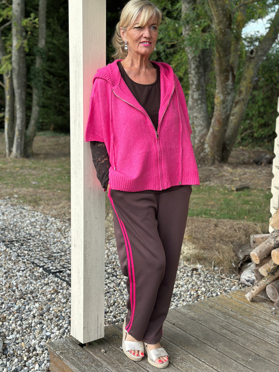 Side Stripe Joggers - Malissa J | Chocolate Brown/Fuchsia