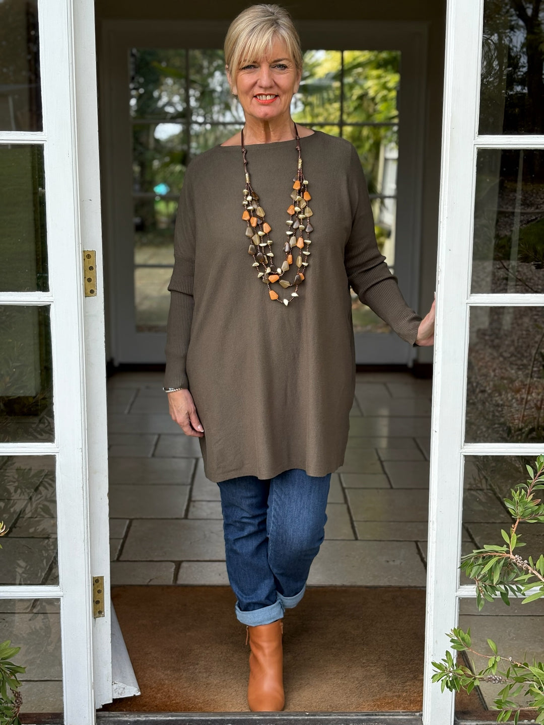 Button Back Lightweight Jumper | Khaki