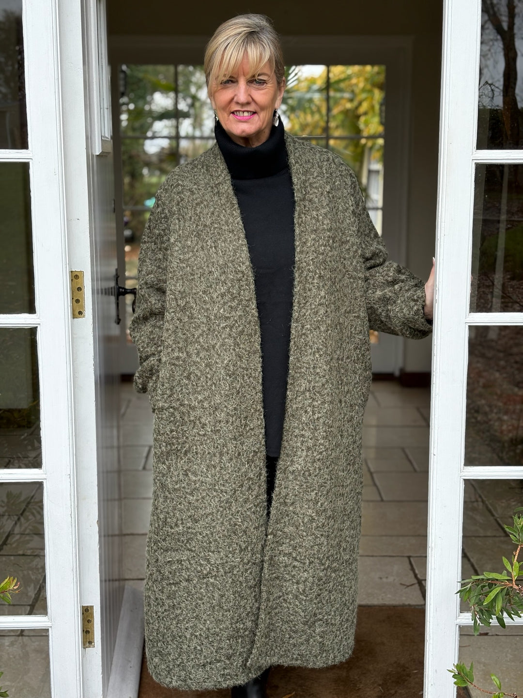 Brushed Longline Coat | Olive Green