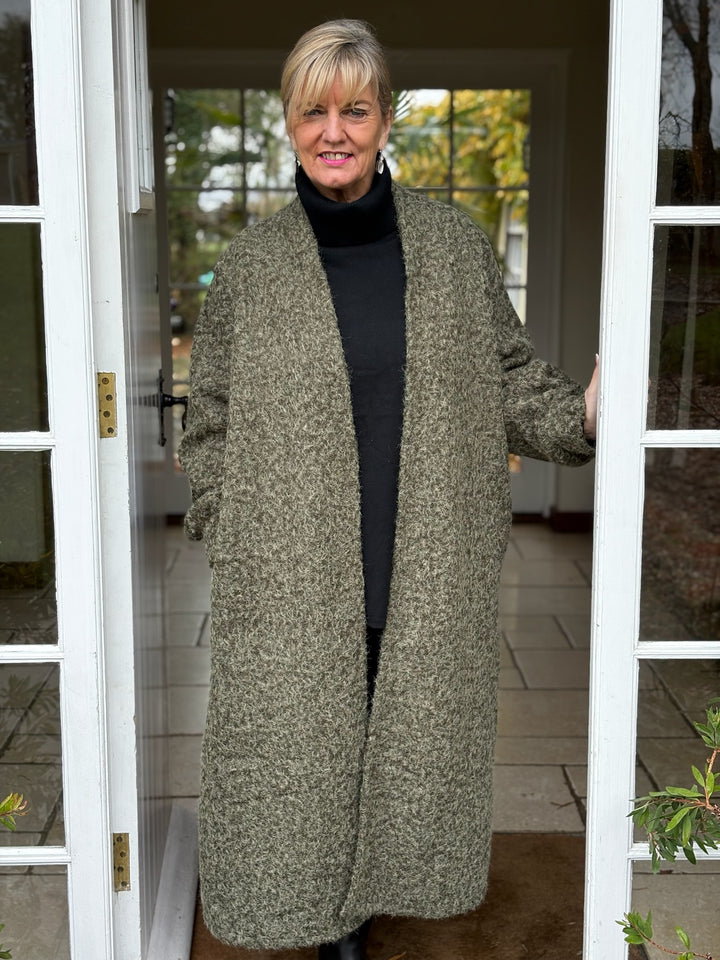Brushed Longline Coat | Olive Green