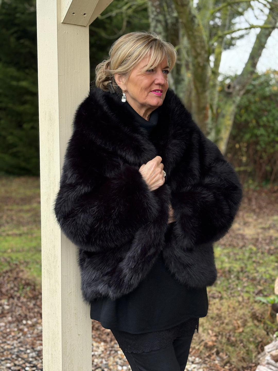 Faux Fur Hooded Jacket | Black