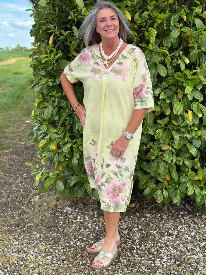 Linen Blend Floral Dress | Lemon