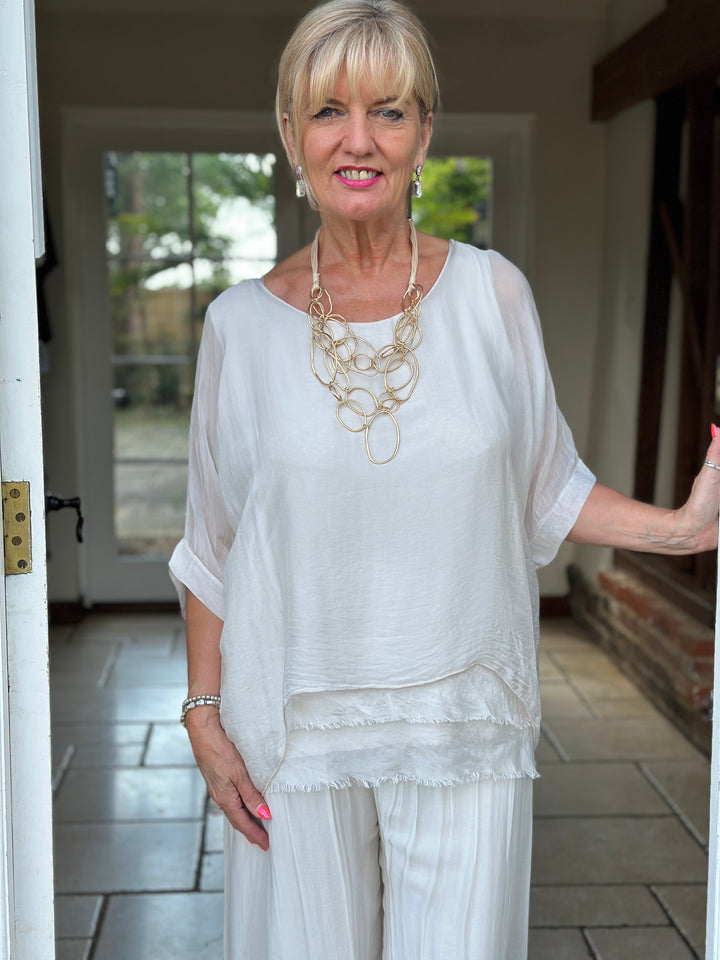 Silk Tiered Blouse | Beige