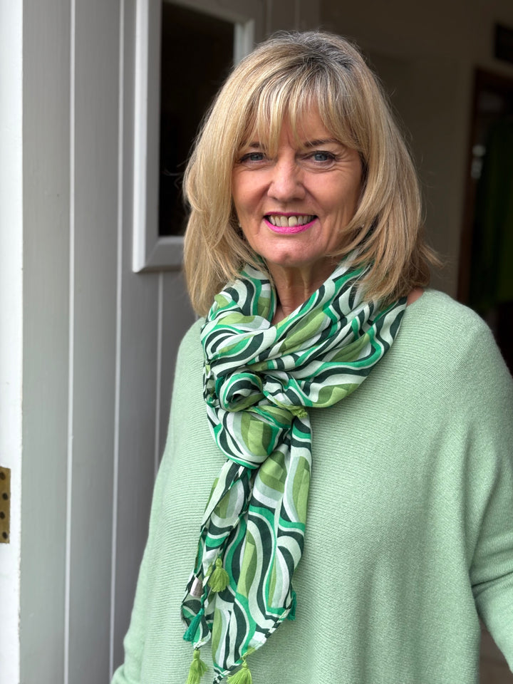 Summer Print With Tassels Scarf | Green