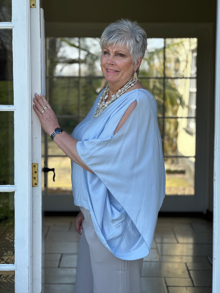 Floaty Cold Shoulder Blouse | Soft Blue