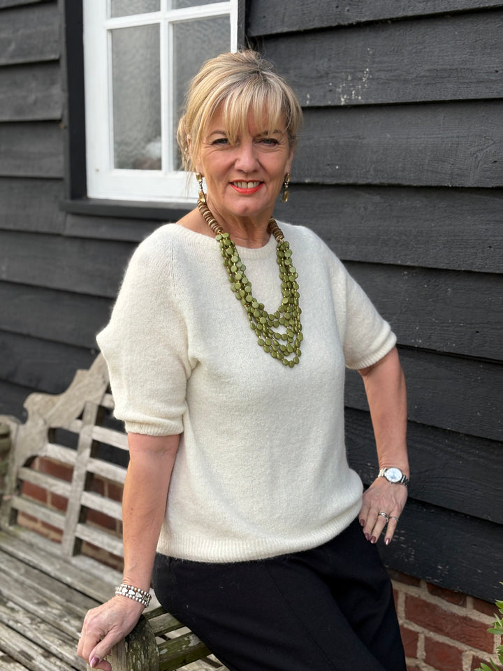 Coconut Shell & Mini Circle Bead Necklace | Forest Green & Gold