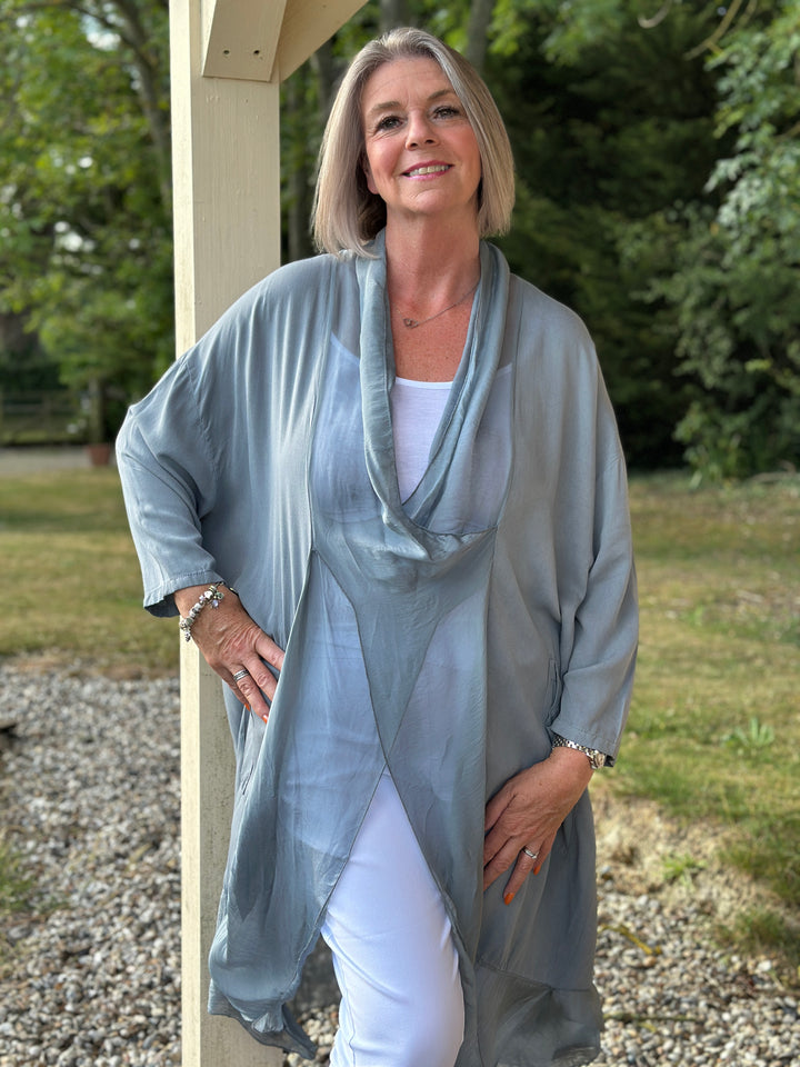 Silk Crossover Tunic | Grey