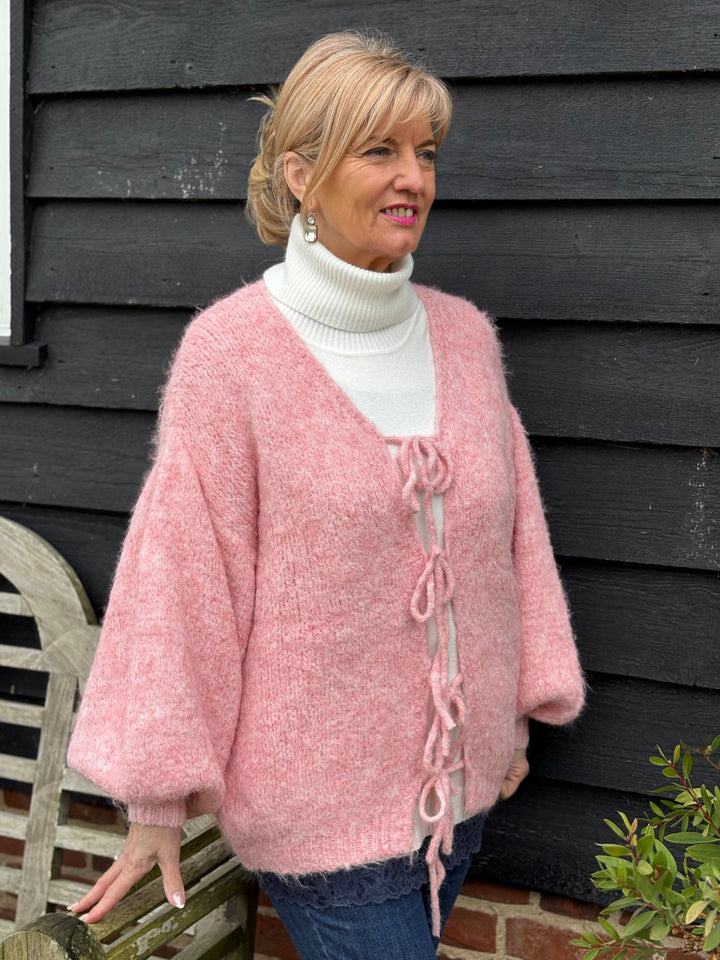 Tie Front Knit Cardigan | Dusky Pink