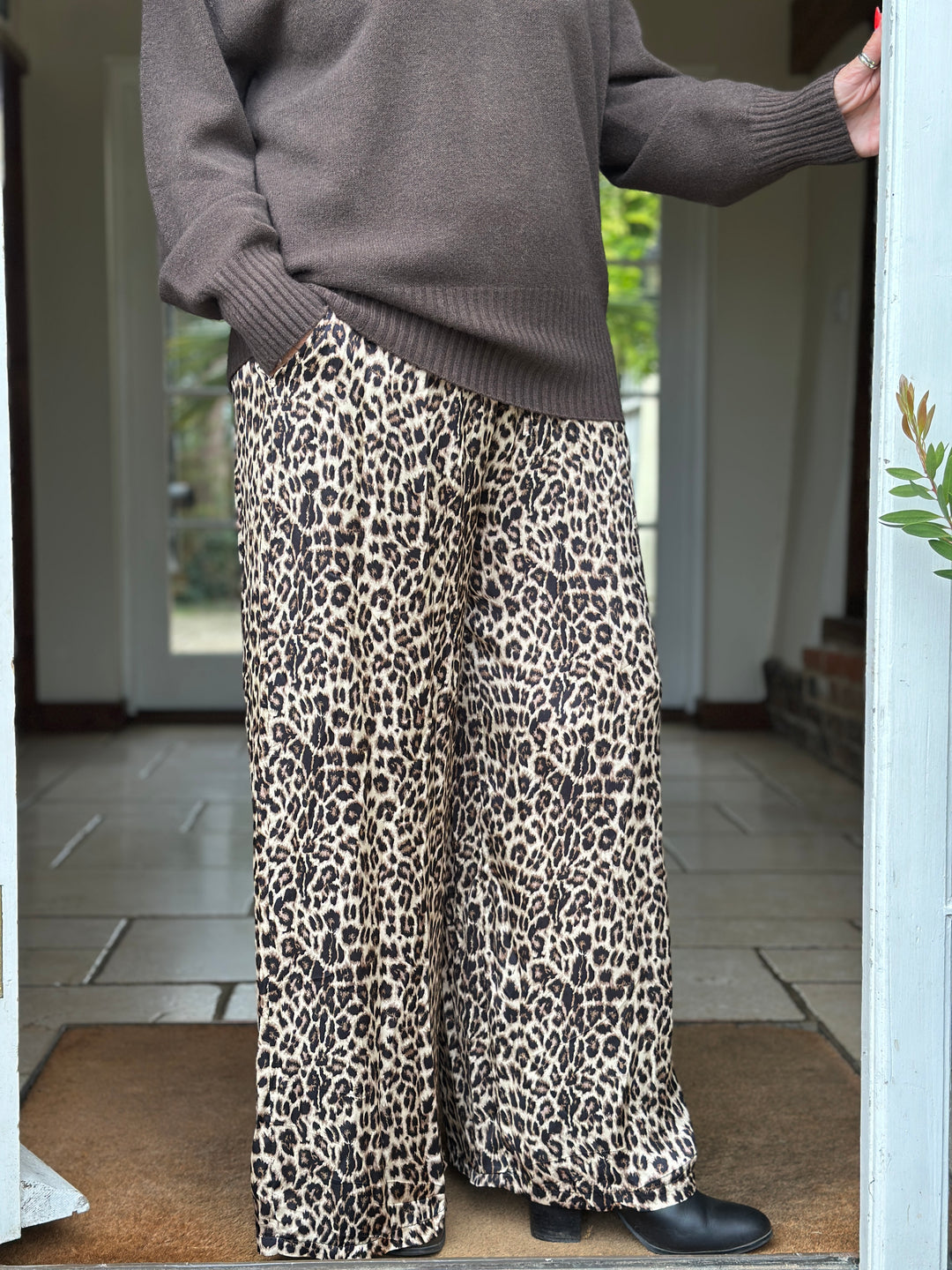 Satin Feel Animal Print Trousers