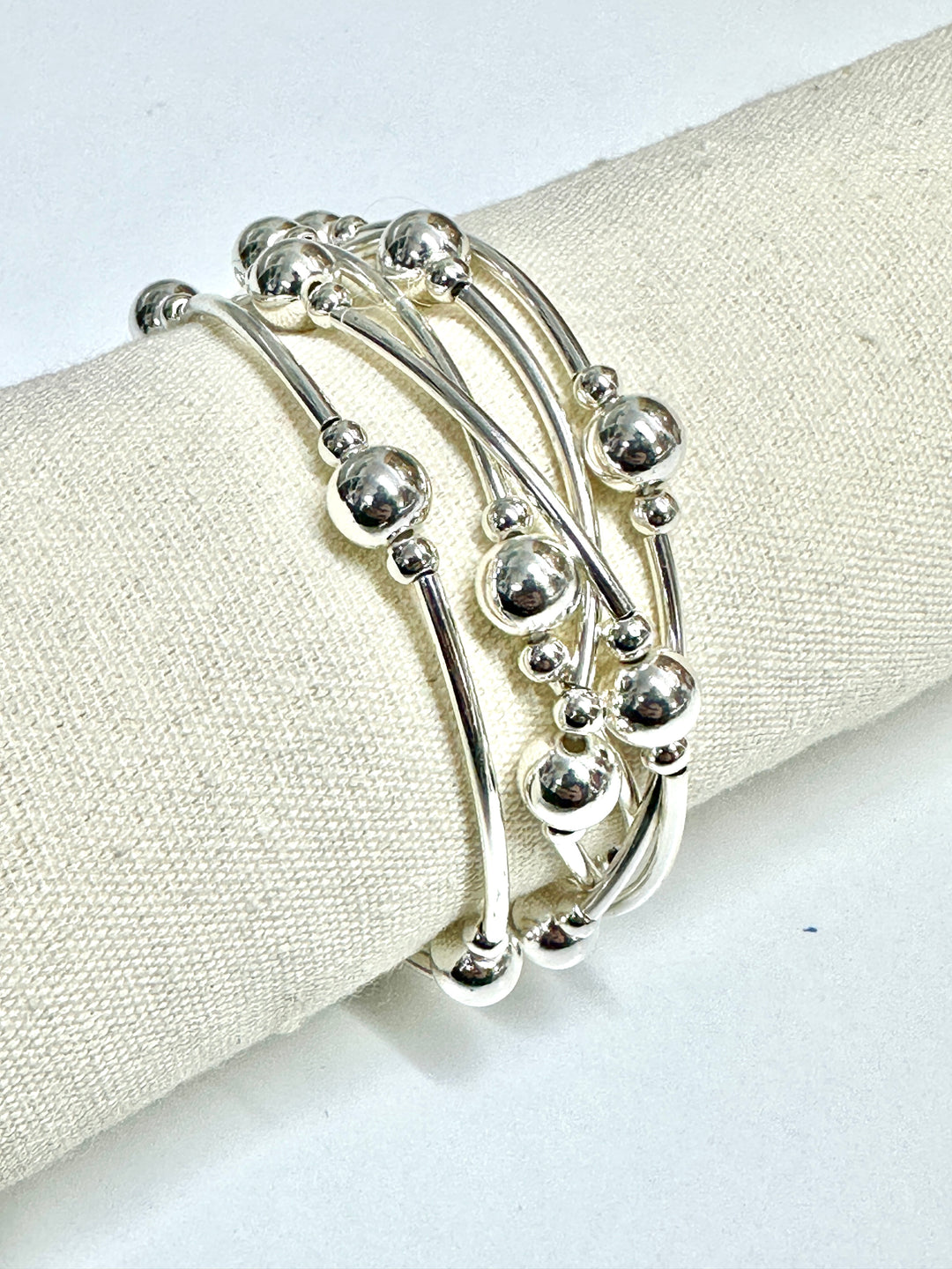 Multi Strand Beaded Bracelet  | Silver