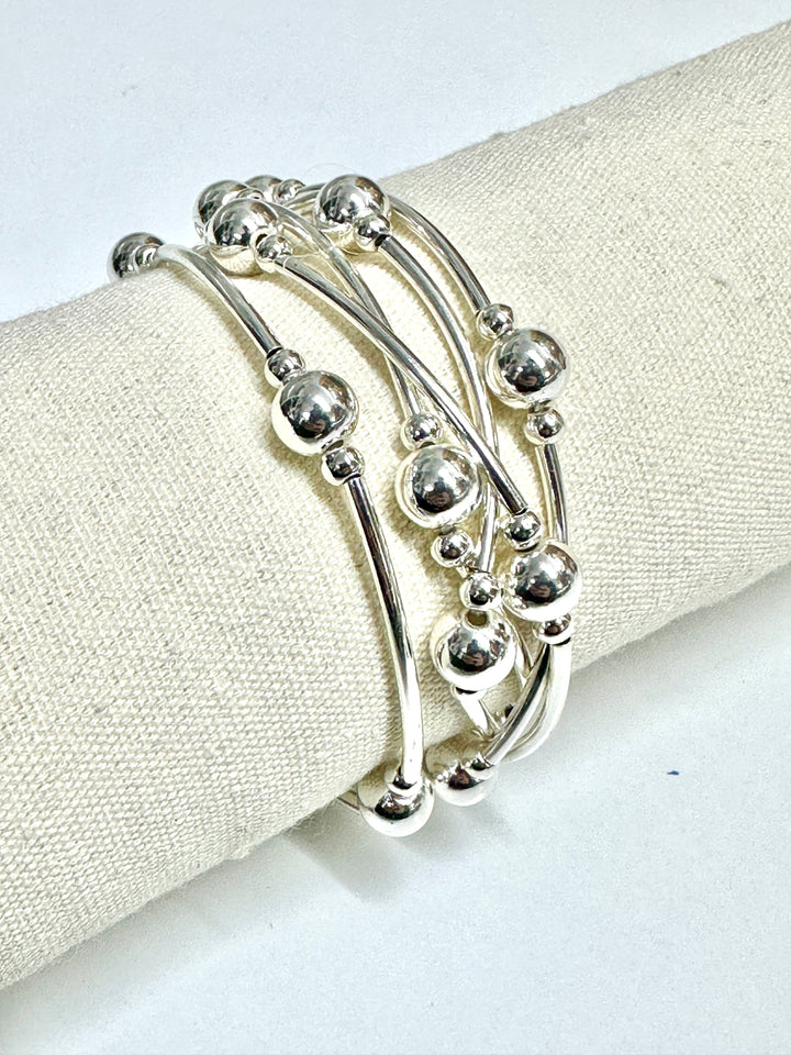 Multi Strand Beaded Bracelet  | Silver