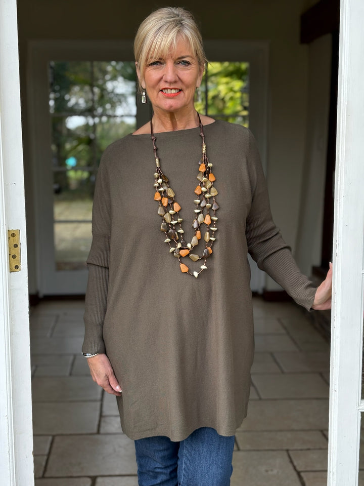 Button Back Lightweight Jumper | Khaki