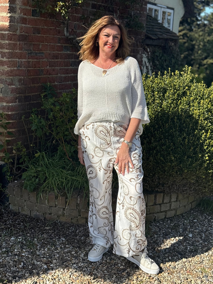 Embroidered Paisley Trousers - Malissa J | Latte