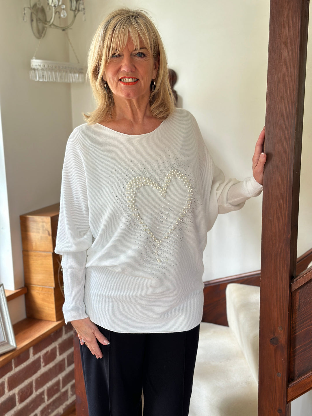 Pearl Heart Batwing Jumper | Ivory