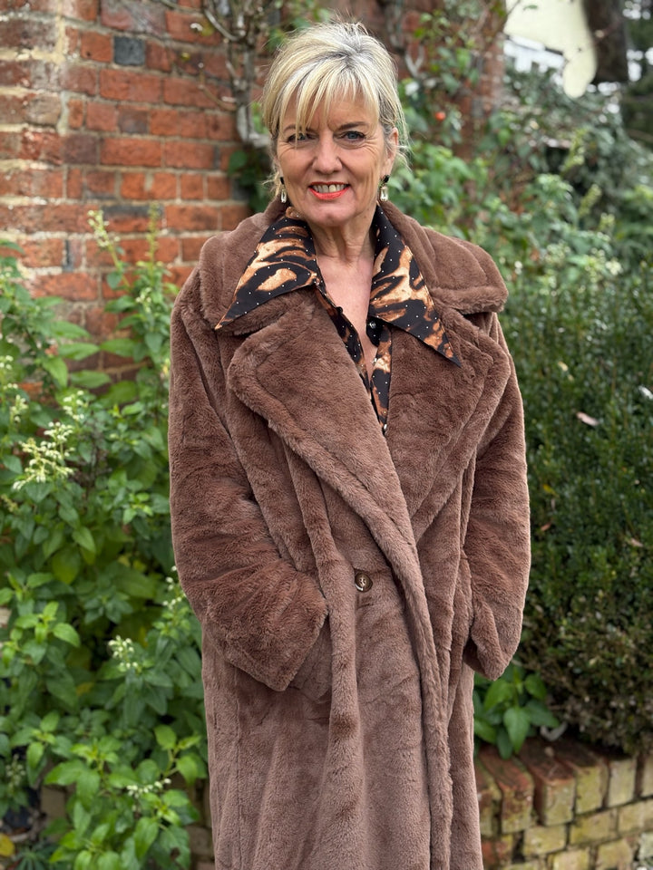 Longline Plush Faux Fur Coat | Mocha