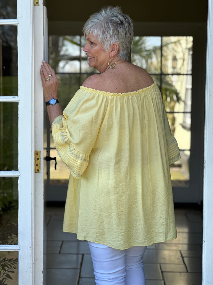 Ruffle Sleeve Tunic Top | Lemon
