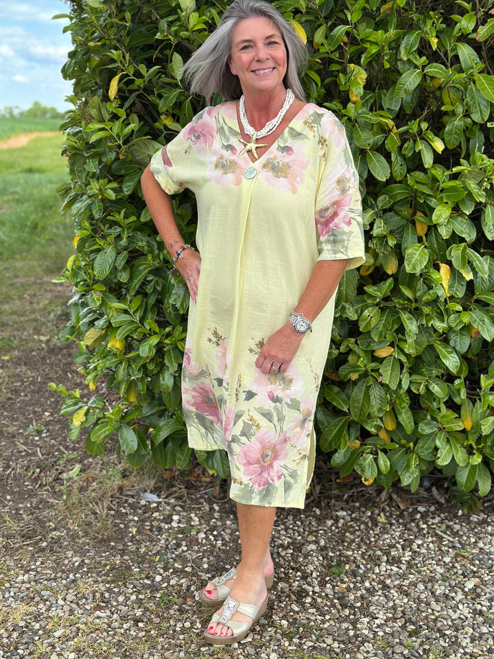Linen Blend Floral Dress | Lemon