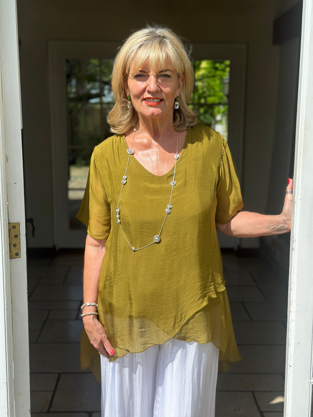 Layered Floaty Silk Blouse | Olive