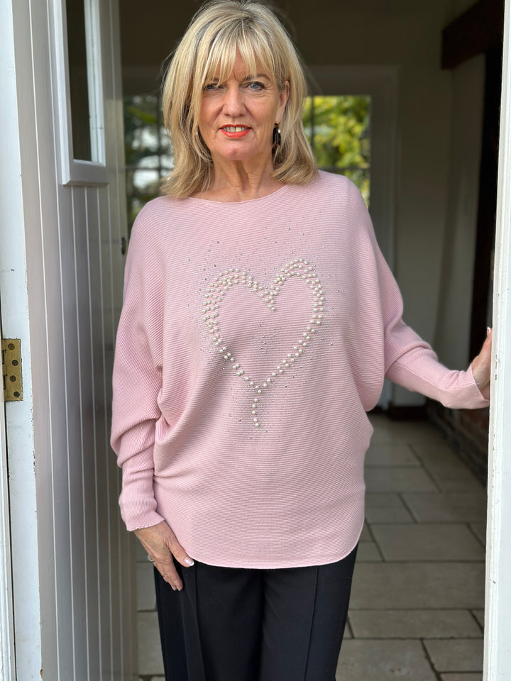Pearl Heart Batwing Jumper | Soft Pink
