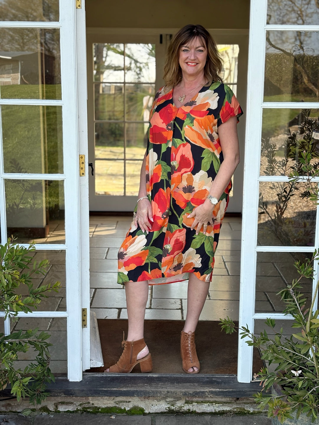 Floral V-Neck Kaftan Dress | Orange