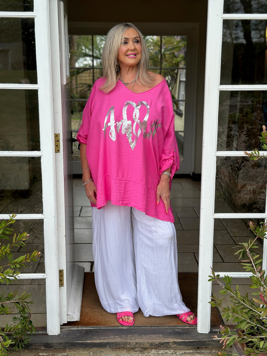 Amour Motif Relaxed Top | Fuchsia