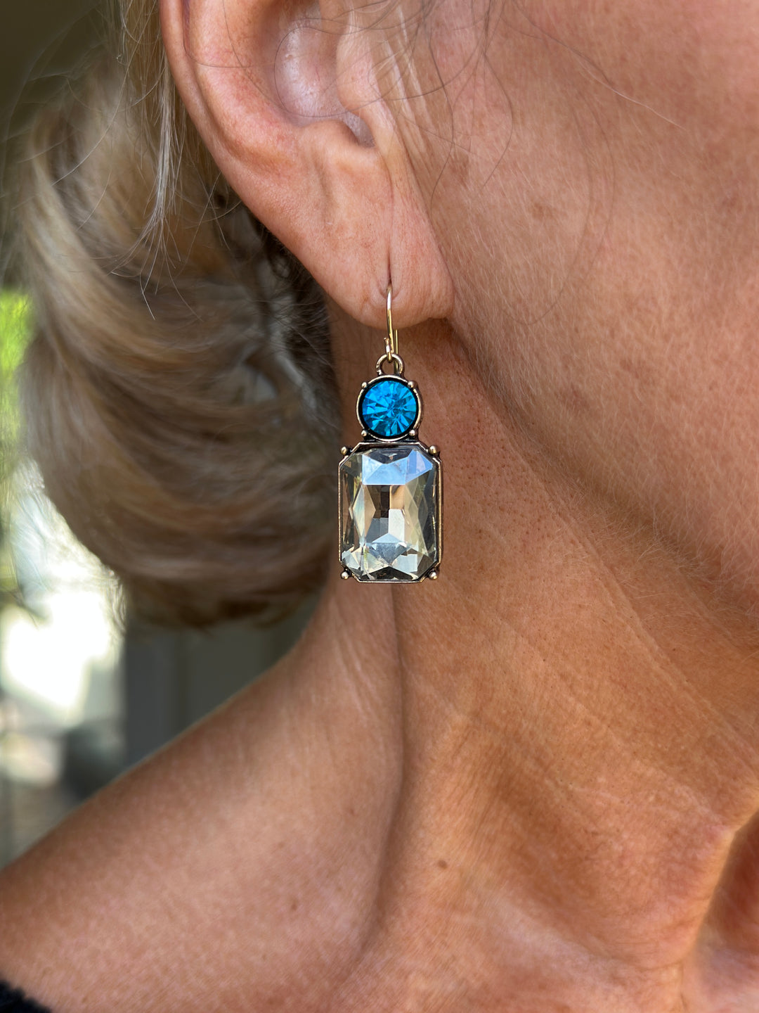 Hook Twin Gem Earrings | Smoke & Deep Blue