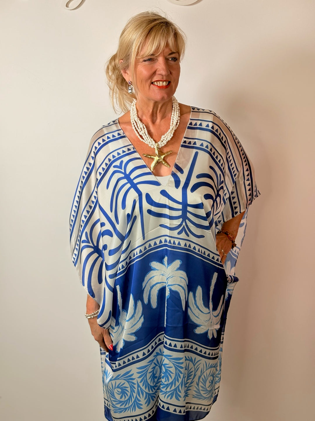 Silk-Blend Tropical Print Kaftan | Royal Blue