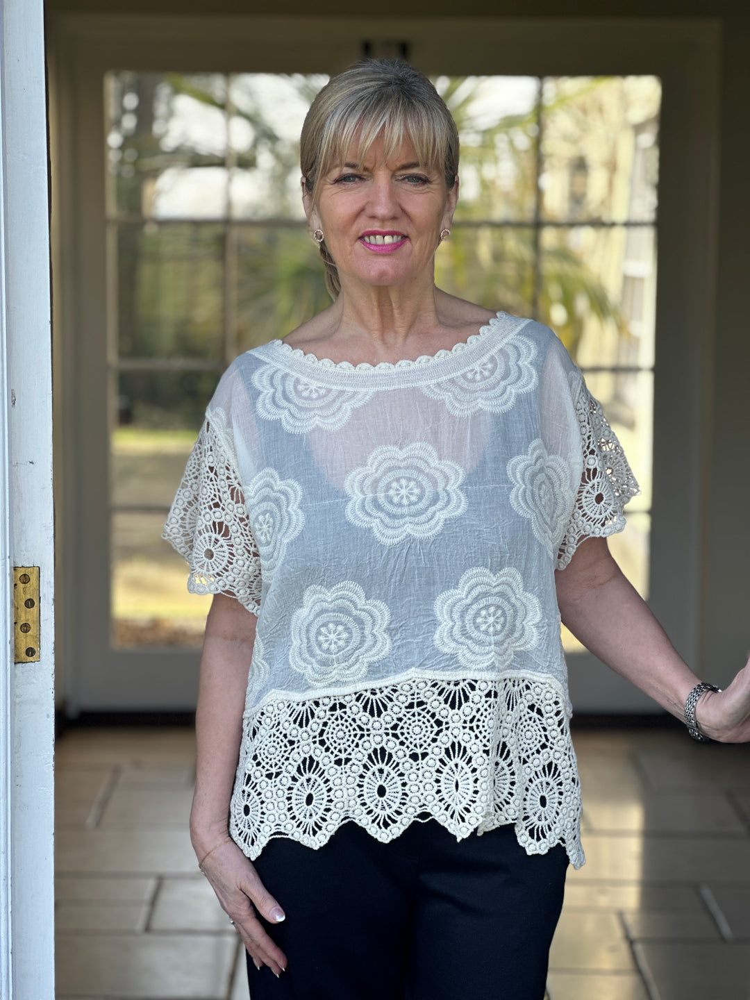 Crochet Floral Top | Cream