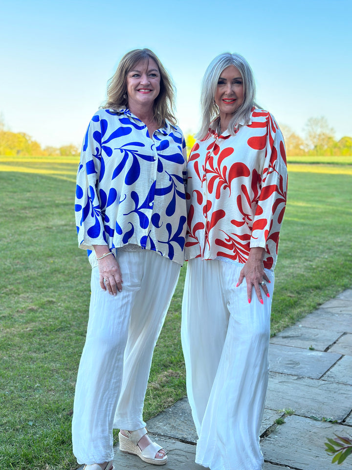 Abstract Leaf Motif Shirt | Royal Blue