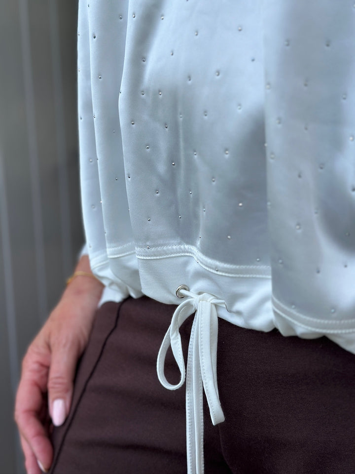 Studded Satin-Feel Front Top - Malissa J | White