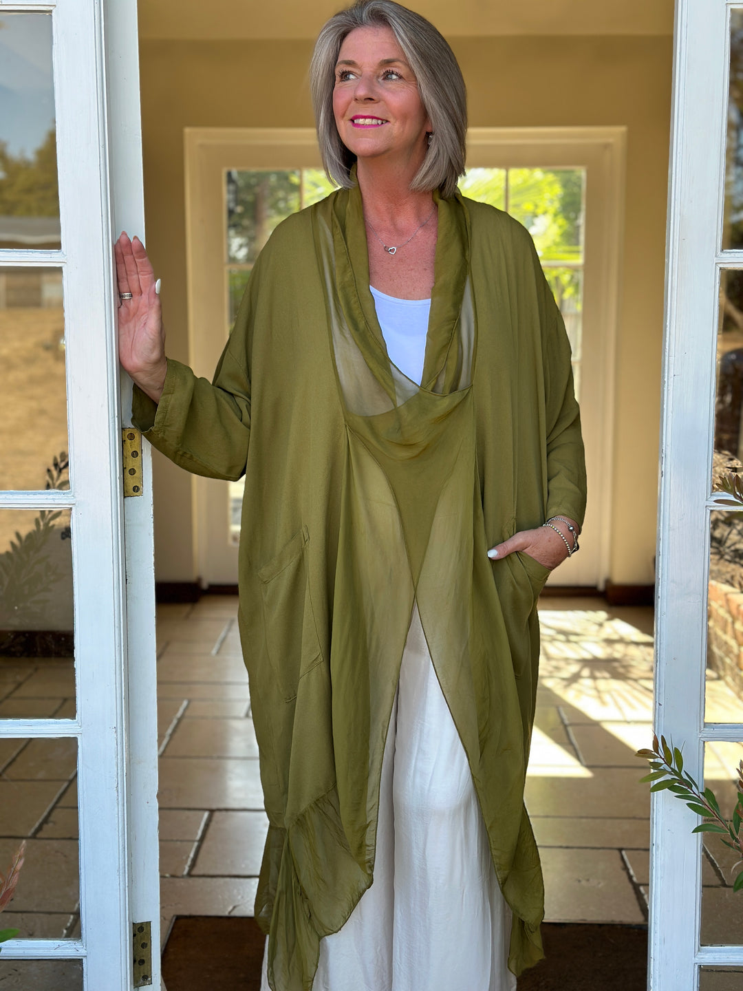 Silk Crossover Tunic | Olive